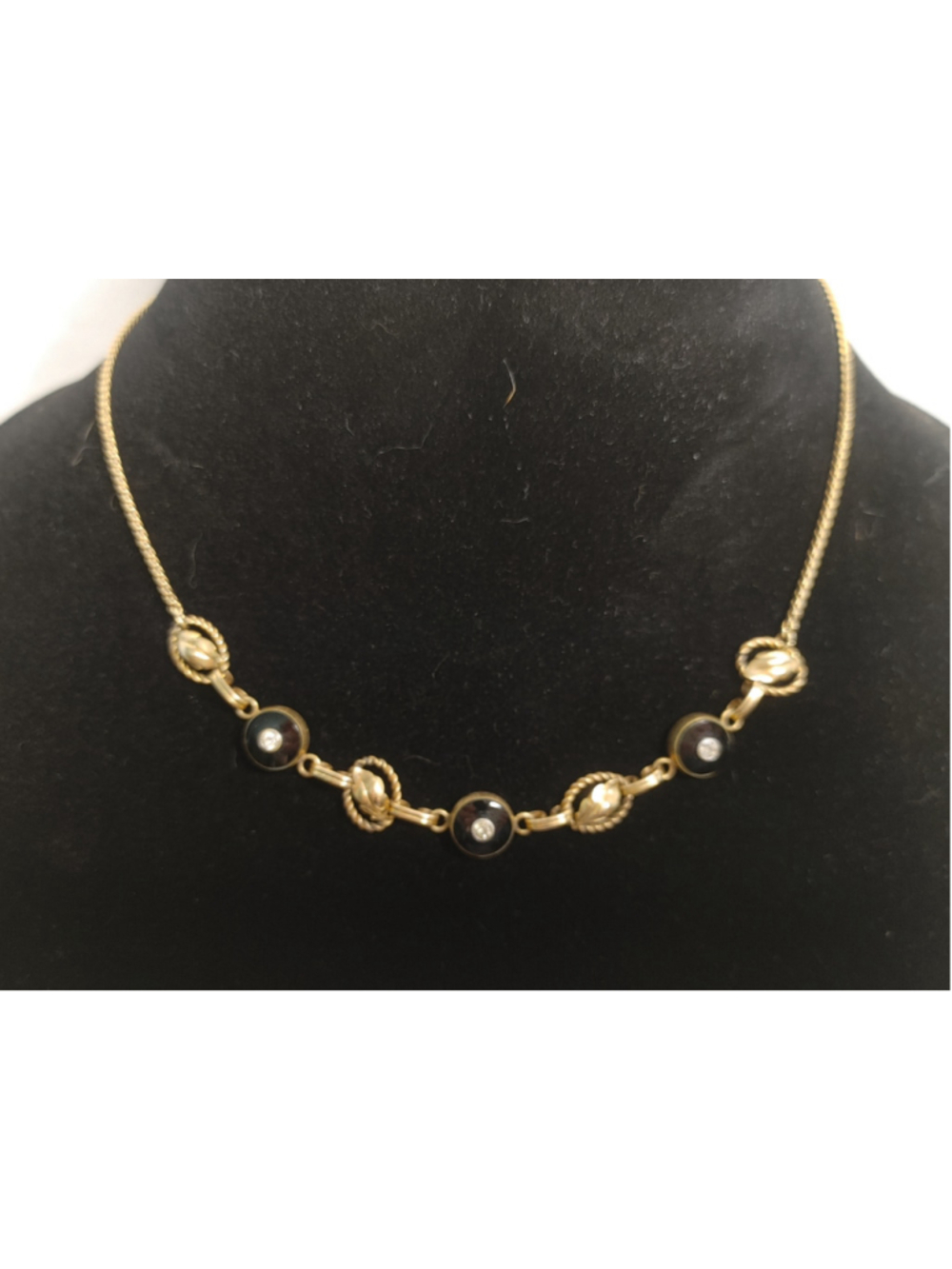 Vintage Van Dell Black Onyx Detailed Fillgree Station Necklace